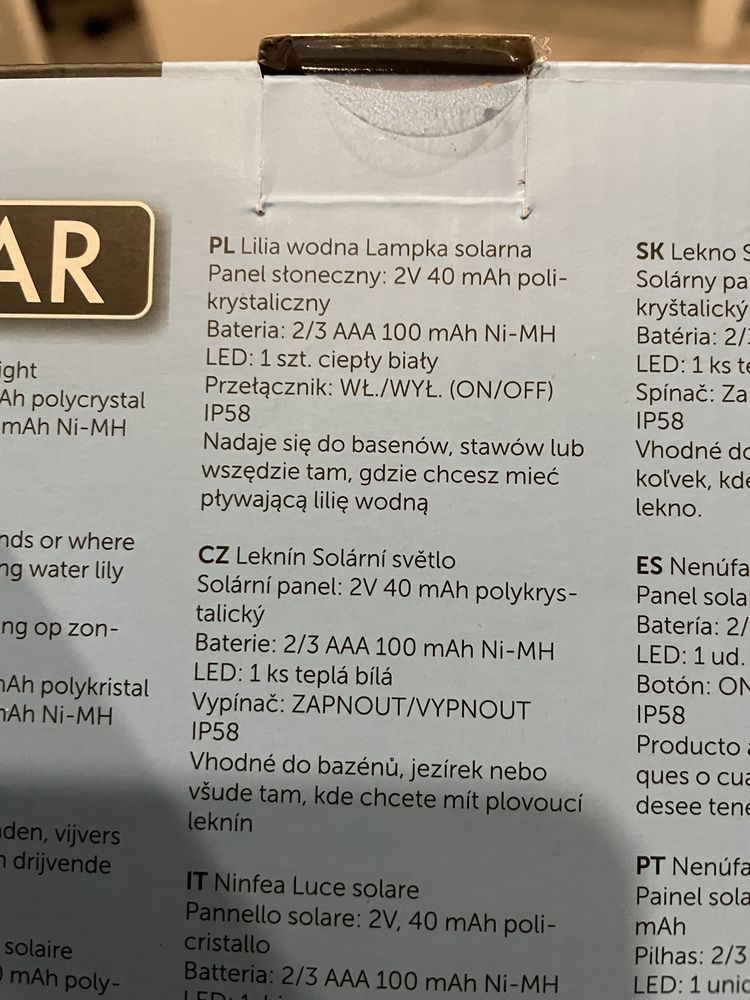 Lampa Solarna Lilia Wodna Led Z Panelem Słonecznym 18cm biała nowa