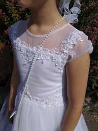 Sukienka komunijna biała dla dziewczynki Piękna suknia z brokatem