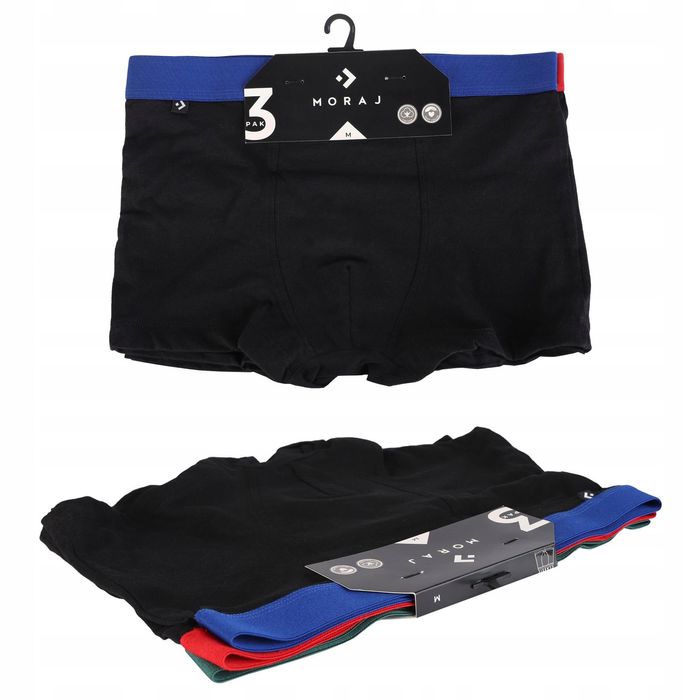 Bokserki Męskie Bawełna Gładkie Klasyczne Dopasowane Moraj  3-Szt XL