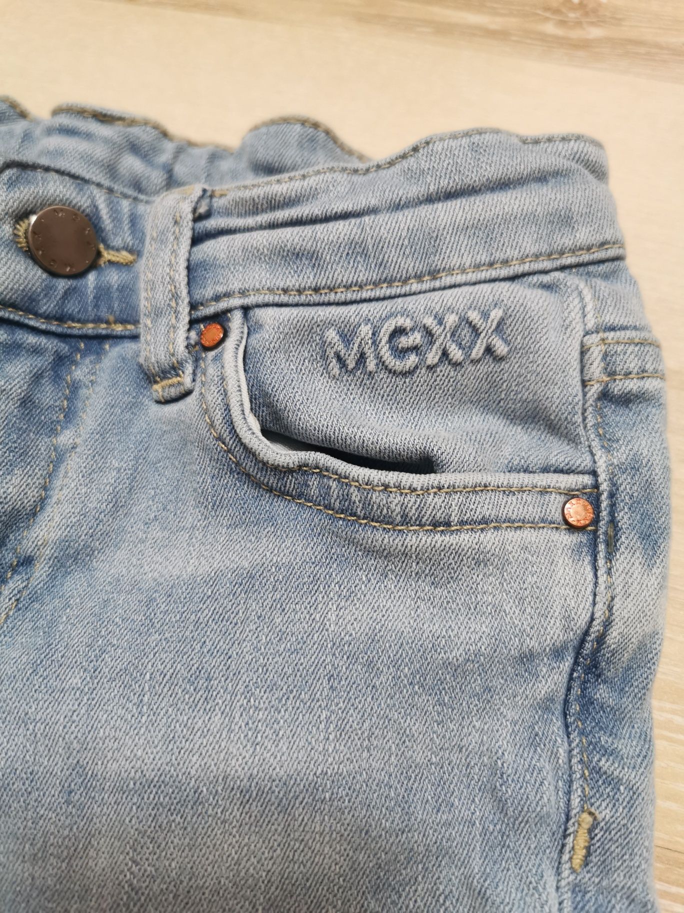 Spodnie jeansy Mexx rurki 116cm jasne rozciągliwe