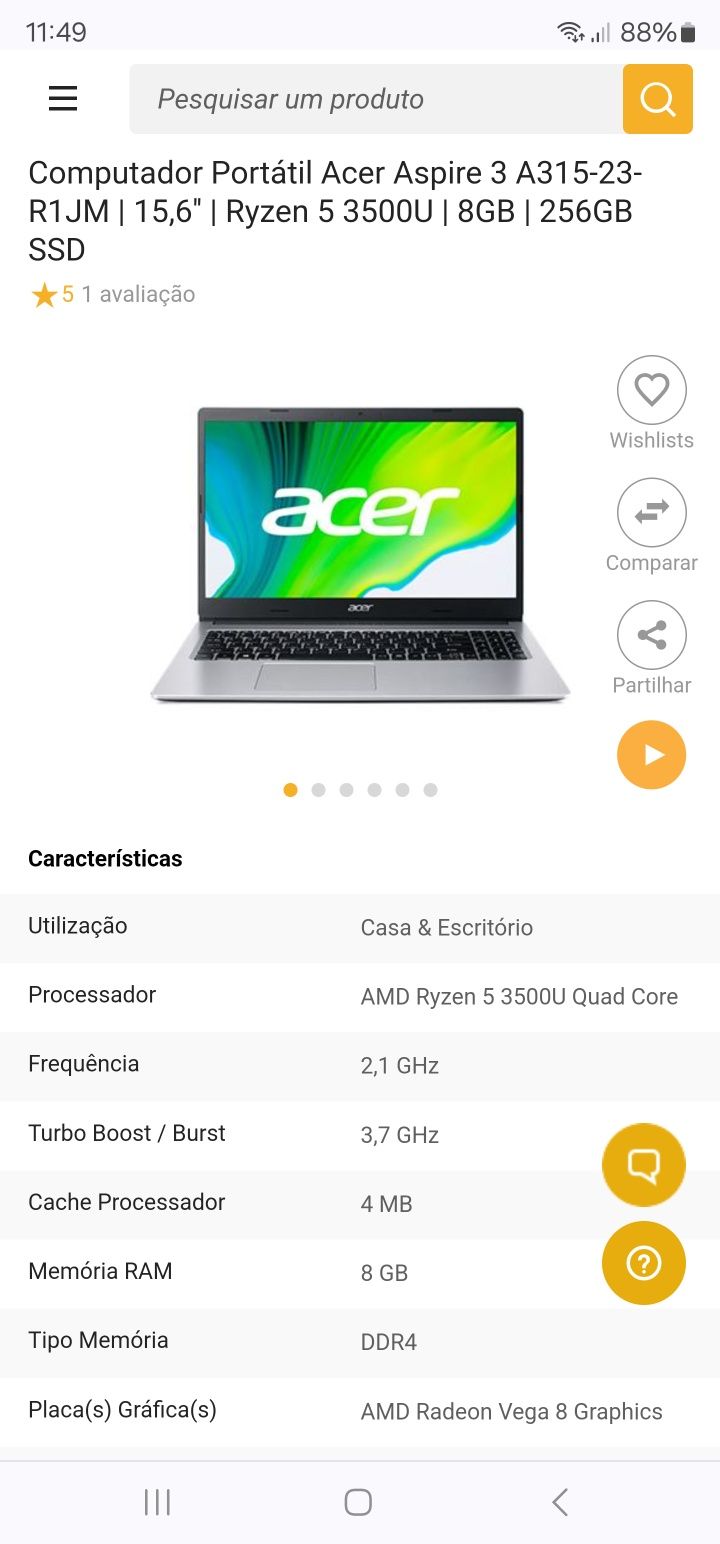 Computador ACER Aspire 3 A315 23 R1JM 8 GB