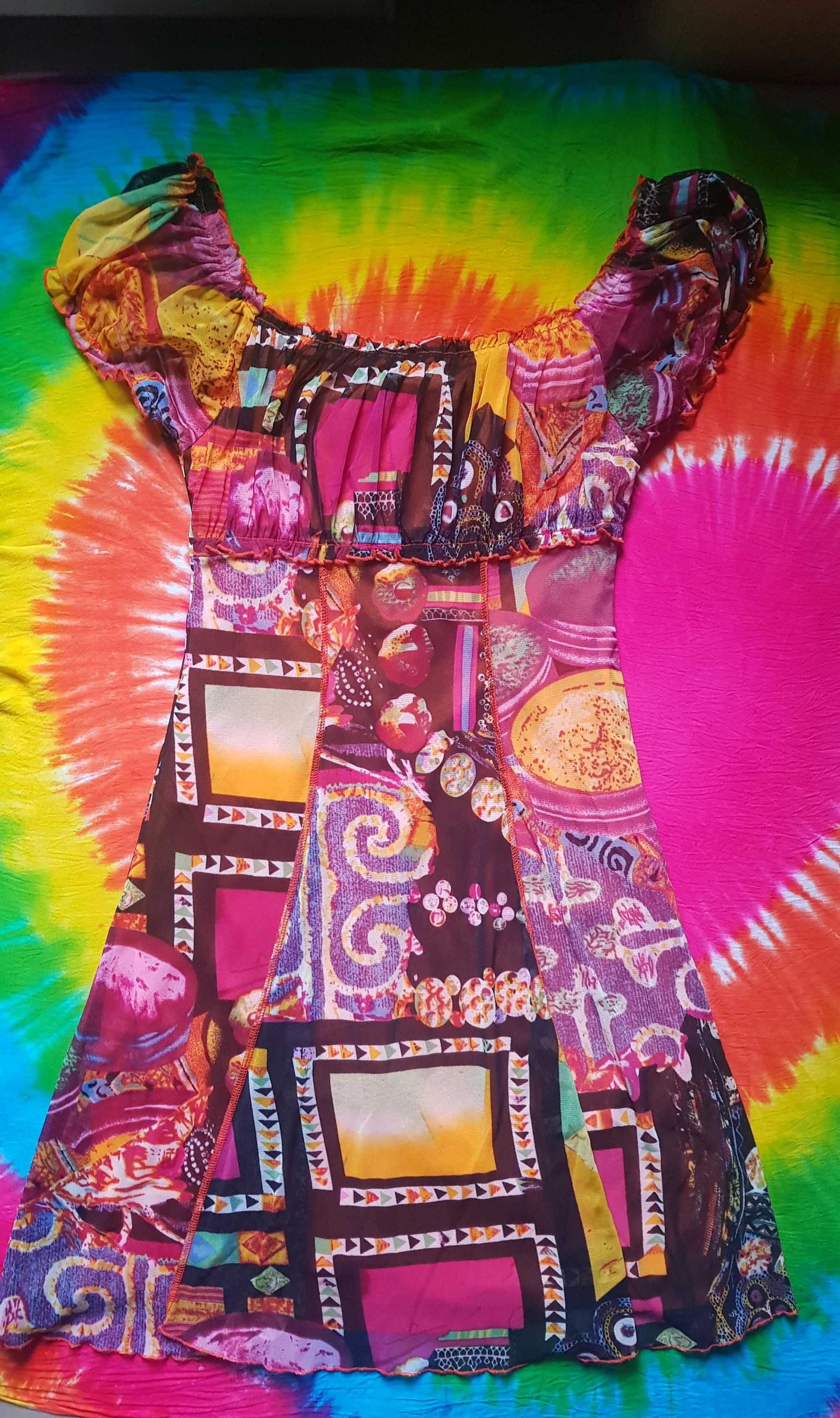 Sukienka  krótka  boho etno hippie Lulu roz  M