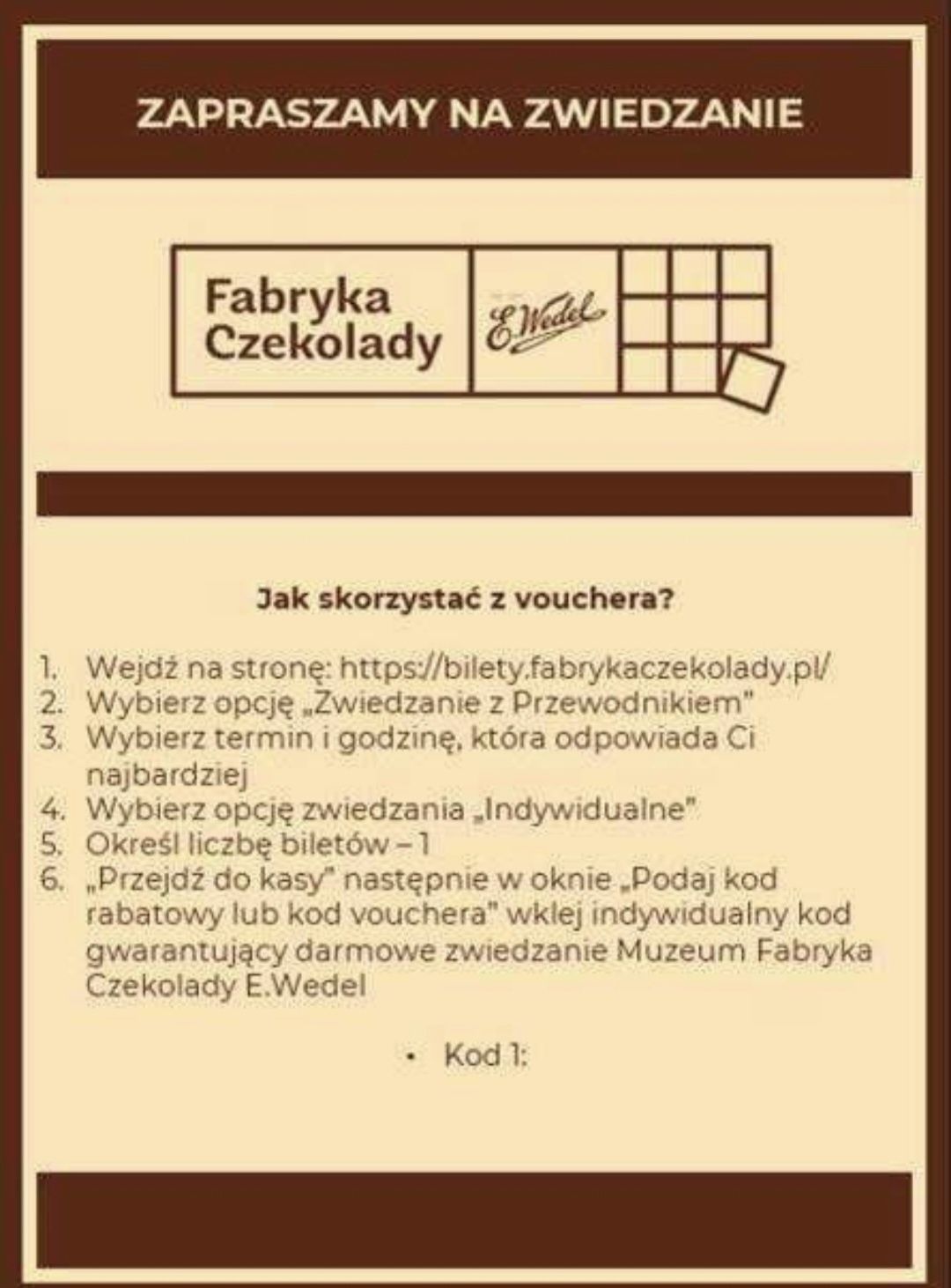 Voucher do fabryki czekolady wedel w Warszawie 50% ceny