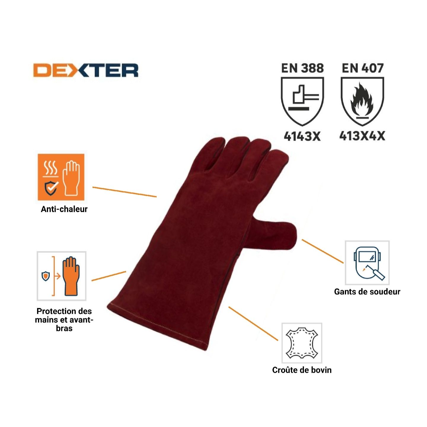 Luvas de soldador Dexter. Novas. Tamanho 11