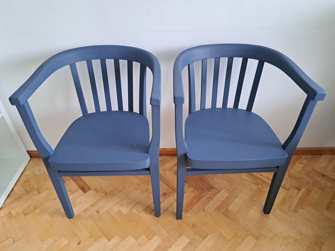 2 krzesła niebieskie, odrestaurowane