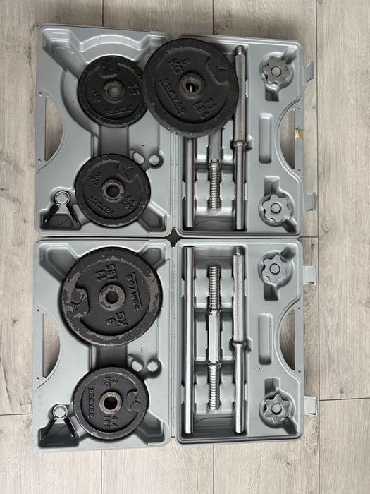 Zestaw w walizkach hantle gryf obciazenie lacznie 30kg