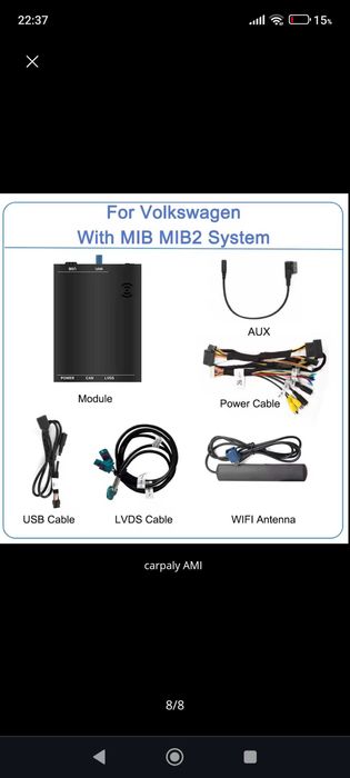 Caixa de módulo sem fio Carplay Android Auto, Volkswagen MIB2 Golf 7