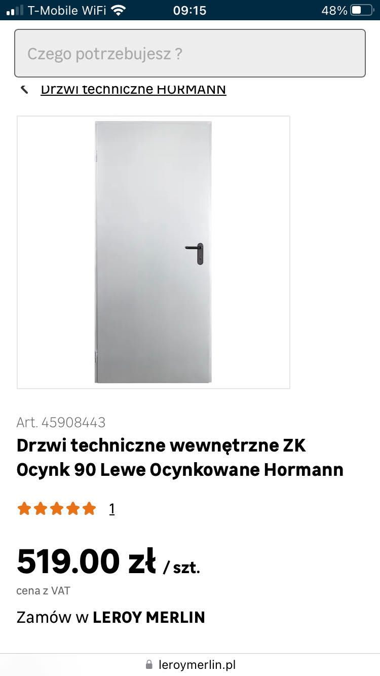 Drzwi techniczne ZK Ocynk 90 Lewe Ocynkowane