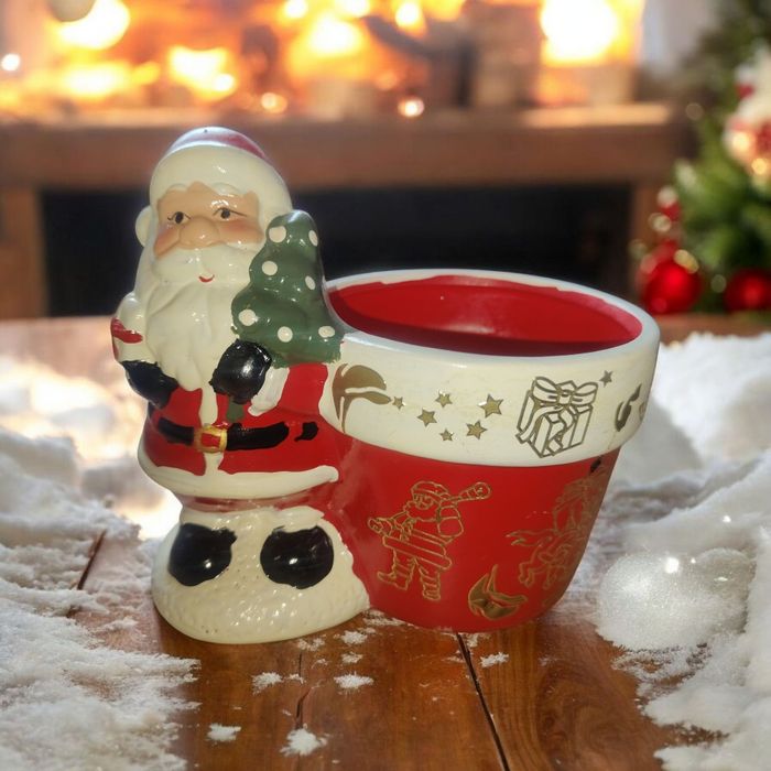 Piękna dekoracja świąteczna Merry Christmas mała doniczka z mikołajek