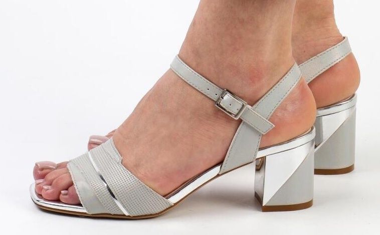 Sandały skórzane srebrne Sergio Leone 37 na obcasie