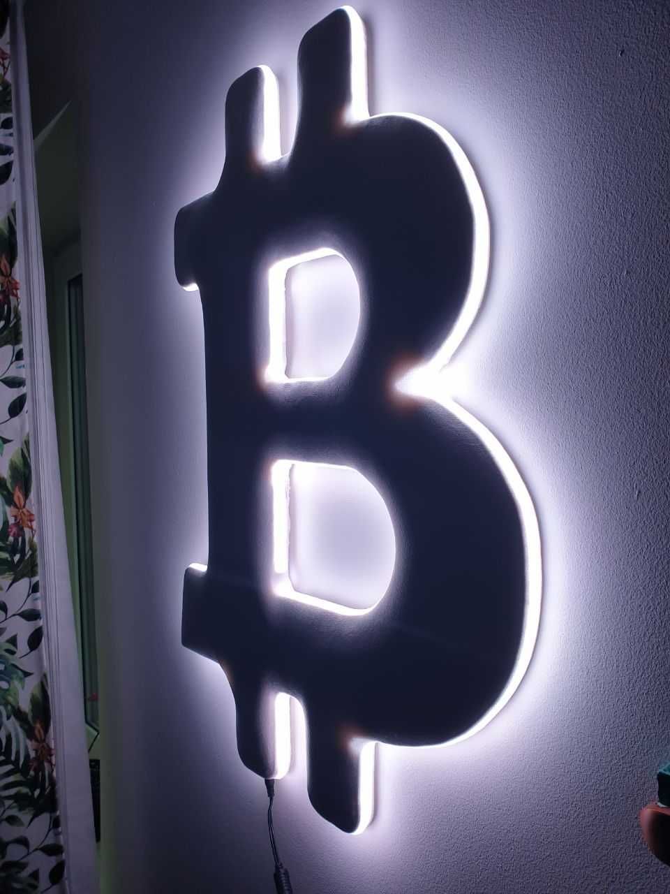BTC Bitcoin led ozdoba na ścianę, welurowa 75x50cm 3D
