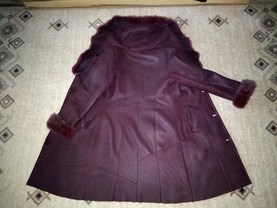 36-38р. Бордовая натуральная дублёнка с капюшоном idil leather