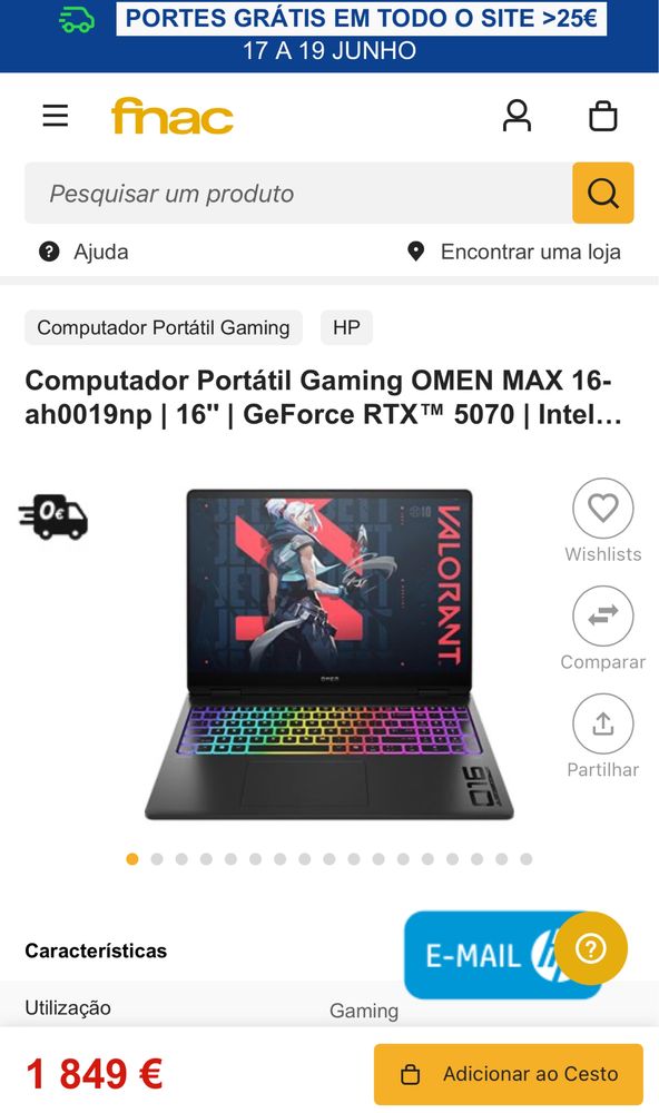 Pc portatil gaming HP omen 16 c garantia