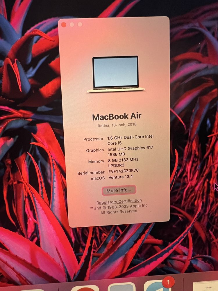 Mac Book Air 13' 2018, 128