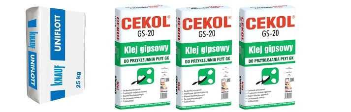 Masa szpachlowa Uniflott 25 kg Knauf i 3 worki Klej gipsowy GS-20 20kg