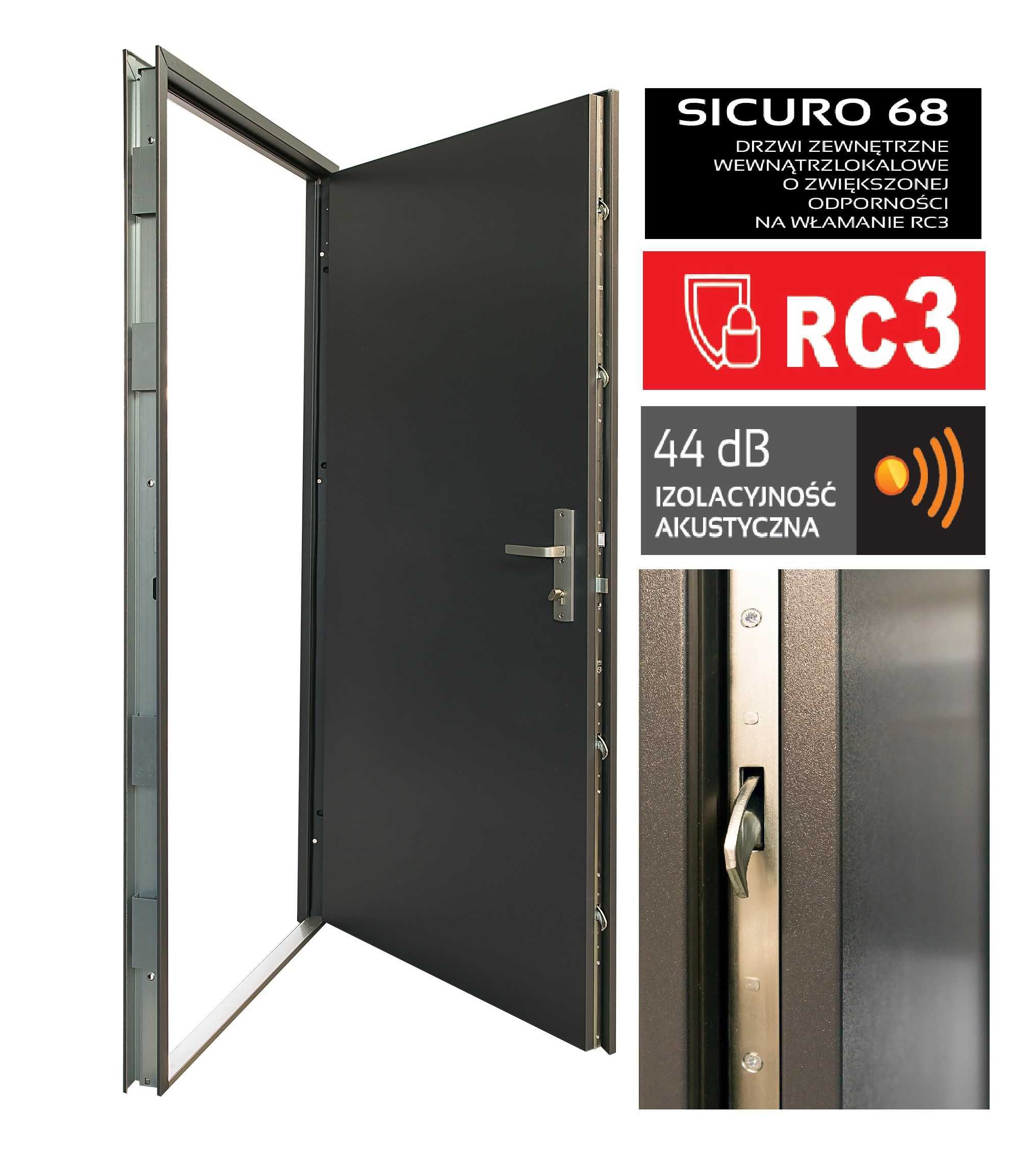Drzwi wejściowe antywłamaniowe RC3! dźwiękochłonne 44Db! OD RĘKI 80/90