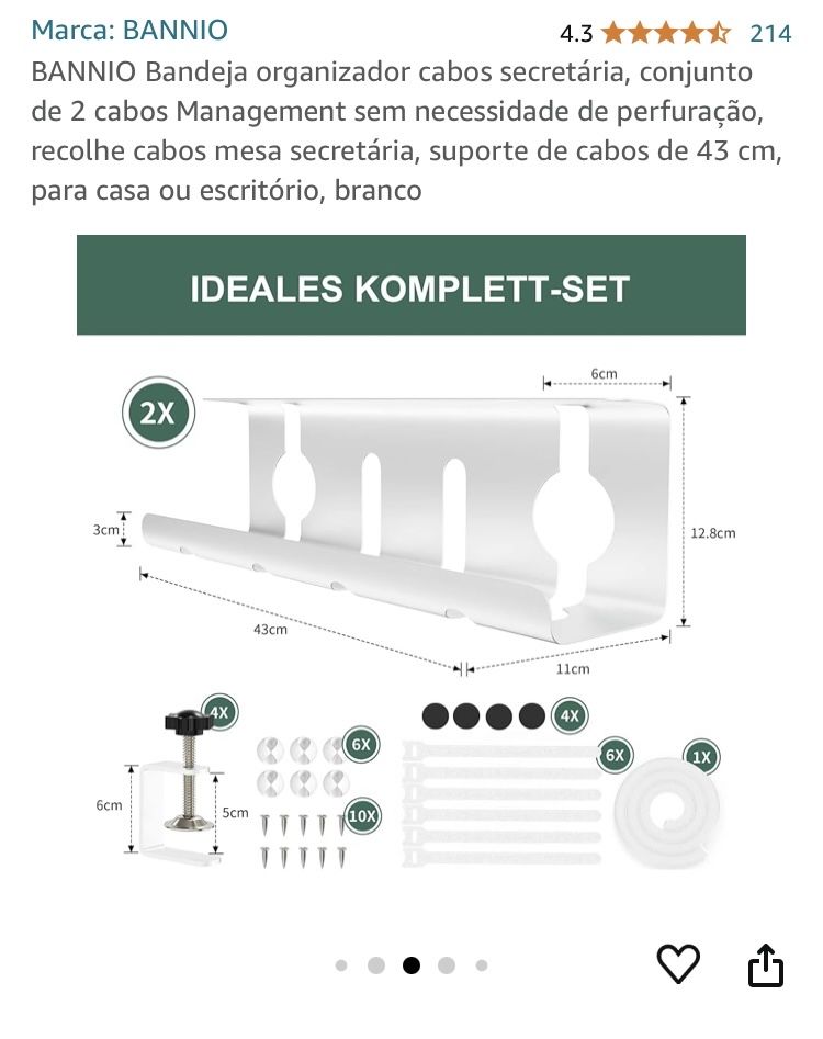 Organizador de cabos de secretária