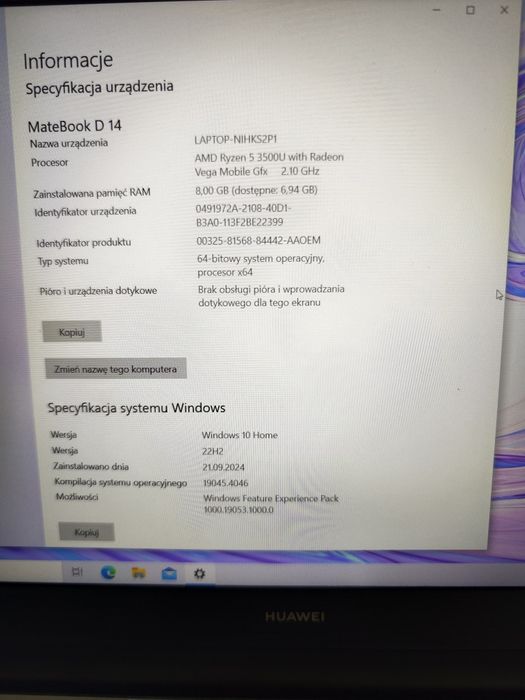 Huawei Matebook D14/AMD-Radeon/8 RAM/80 GB