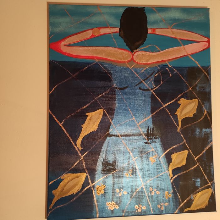 "Złota rybka "obraz ręcznie malowany