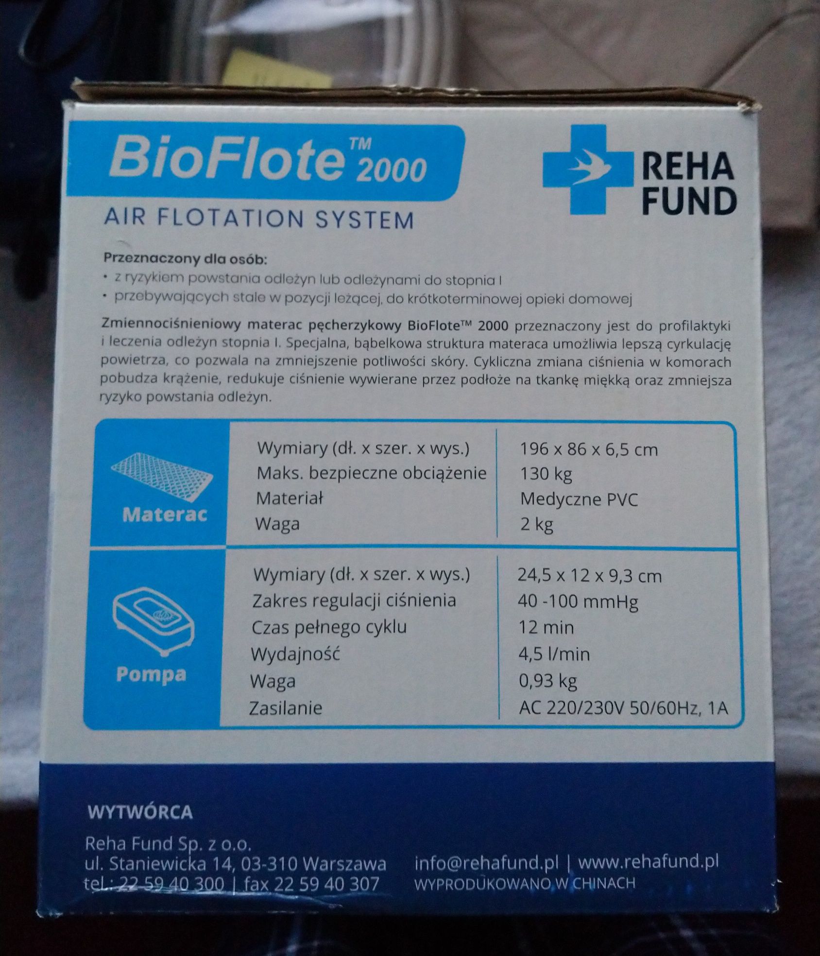 Przeciwodleżynowy materac pneumatyczny BioFloteTM 2000