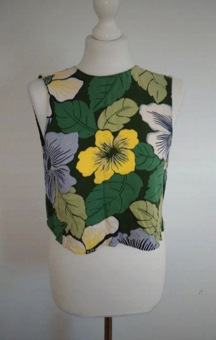 Piękny wiskozowy crop top kwiaty Zara 34 XS