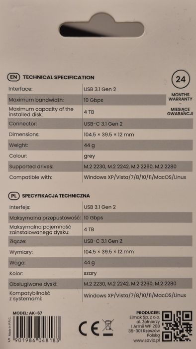 NOWA Obudowa marki SAVIO do dysków SSD NVMe