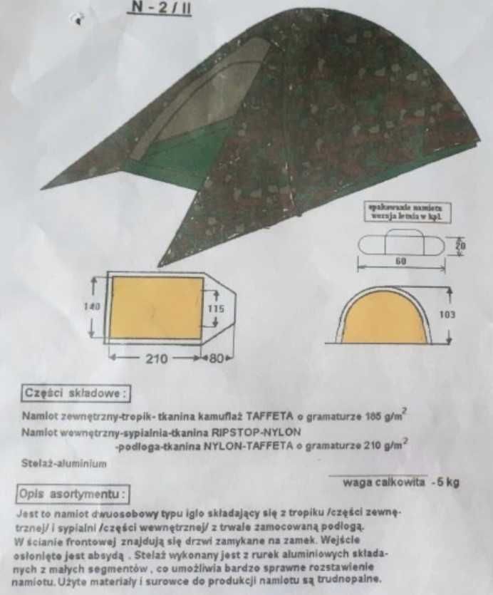 NAMIOT, namioty  WOJSKOWE WP N2 11 Igloo dwójka. Oryginalne