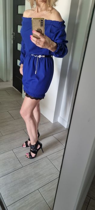 Sukienka hiszpanka w kolorze chabrowym