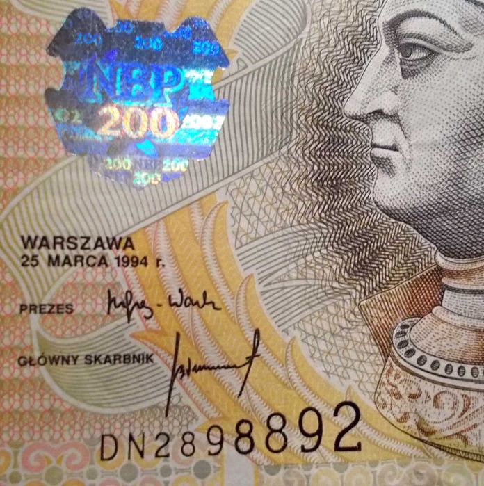 Banknot kolekcjonerski - 200 zł - rocznik 1994 - (seria DN)