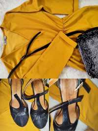 Conjunto amarelo + sapatos pretos