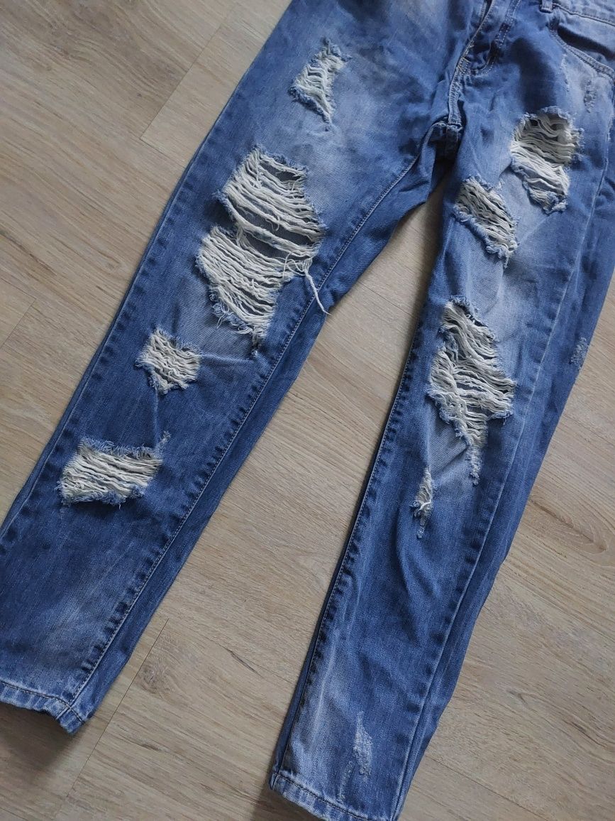 Spodnie jeansowe damskie z dziurami przetarciami 38 M Ana&Lucy mom fit