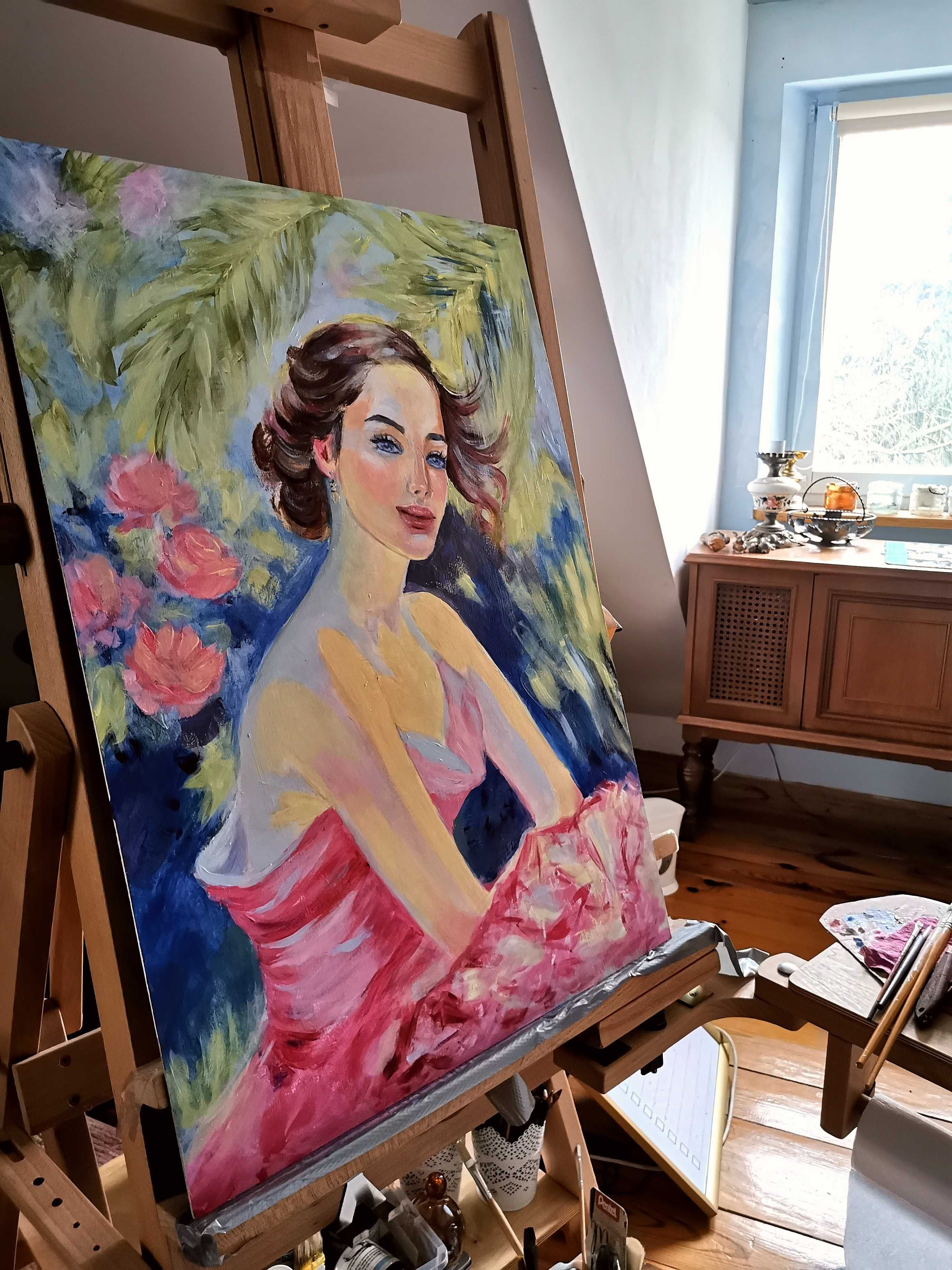 Młoda Dama - Obraz Ręcznie Malowany - Na ścianę Do salonu