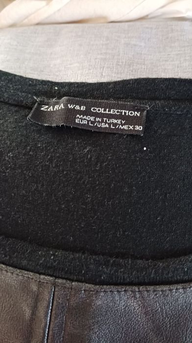 L 40 Zara czarna bluzka eko skaj koronka