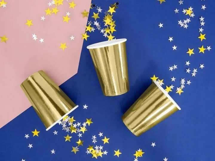 Talerzyki Kubeczki Papierowe Złote Zestaw 12 el. Urodziny Party