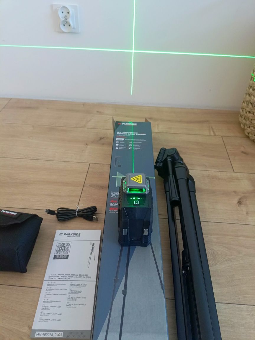Nowy Gwarancja laser krzyżowy Parkside PKLLP B3 zielony statyw