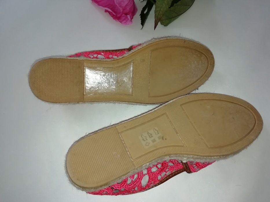 Эспадрильи женские, кружевная ткань ,розовые кораловые TU 38р