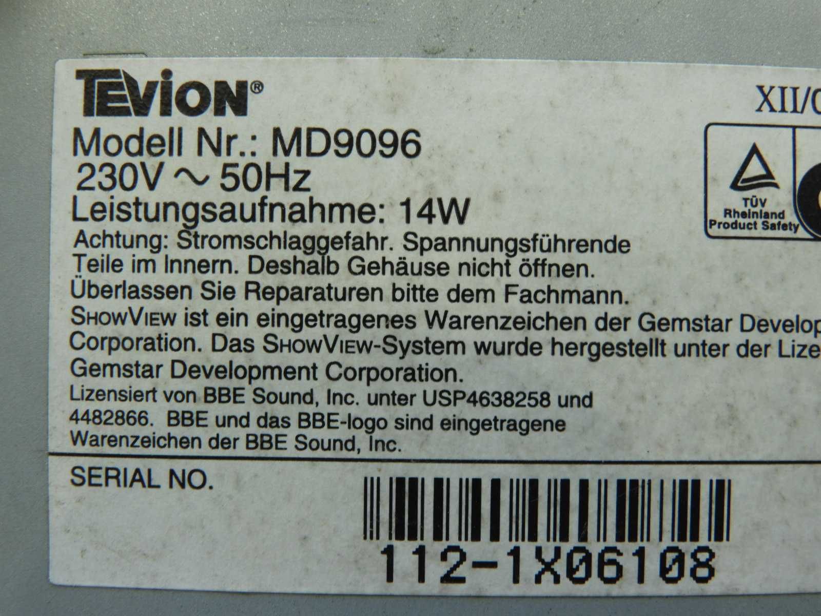 Magnetowid Tevion MD 9096 niesprawny