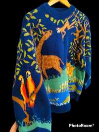 Sweter sweterek safari zwierzęta wzory obrazek scenka print jesień hit