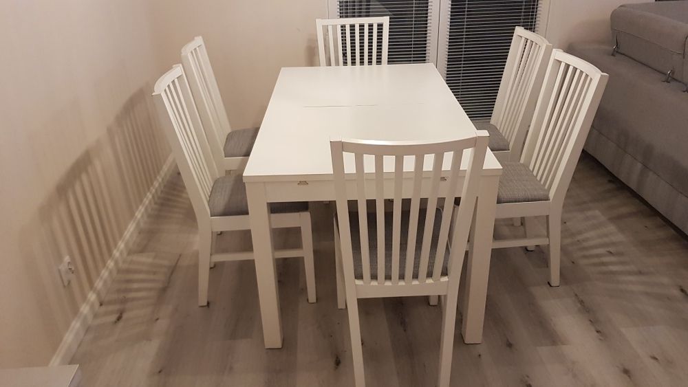Komplet stół i krzesła IKEA biały szare drewniany