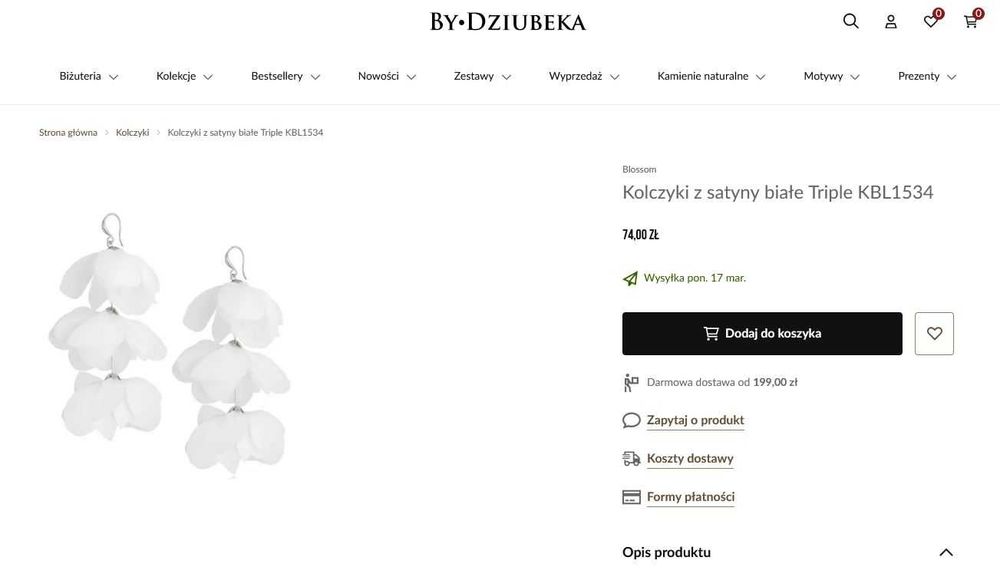 NOWE długie kolczyki ślubne z szyfonu [ByDziubeka model Triple)