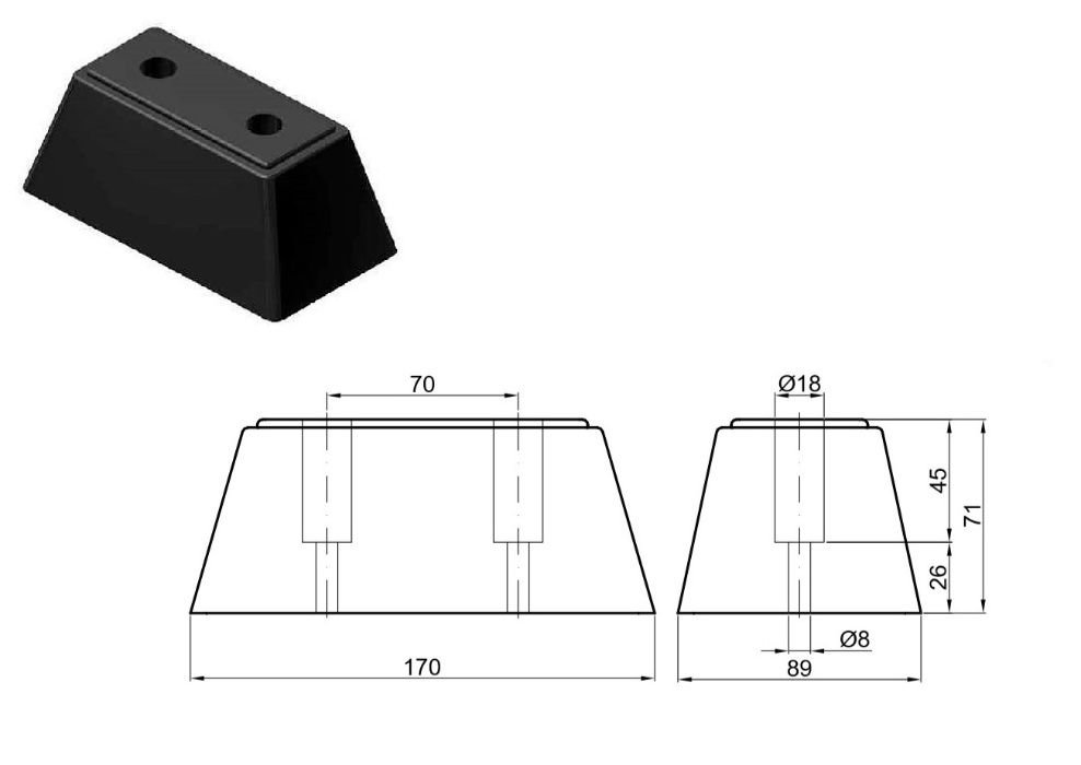 Odbój gumowy 170x90x70 mm - 2 otwory