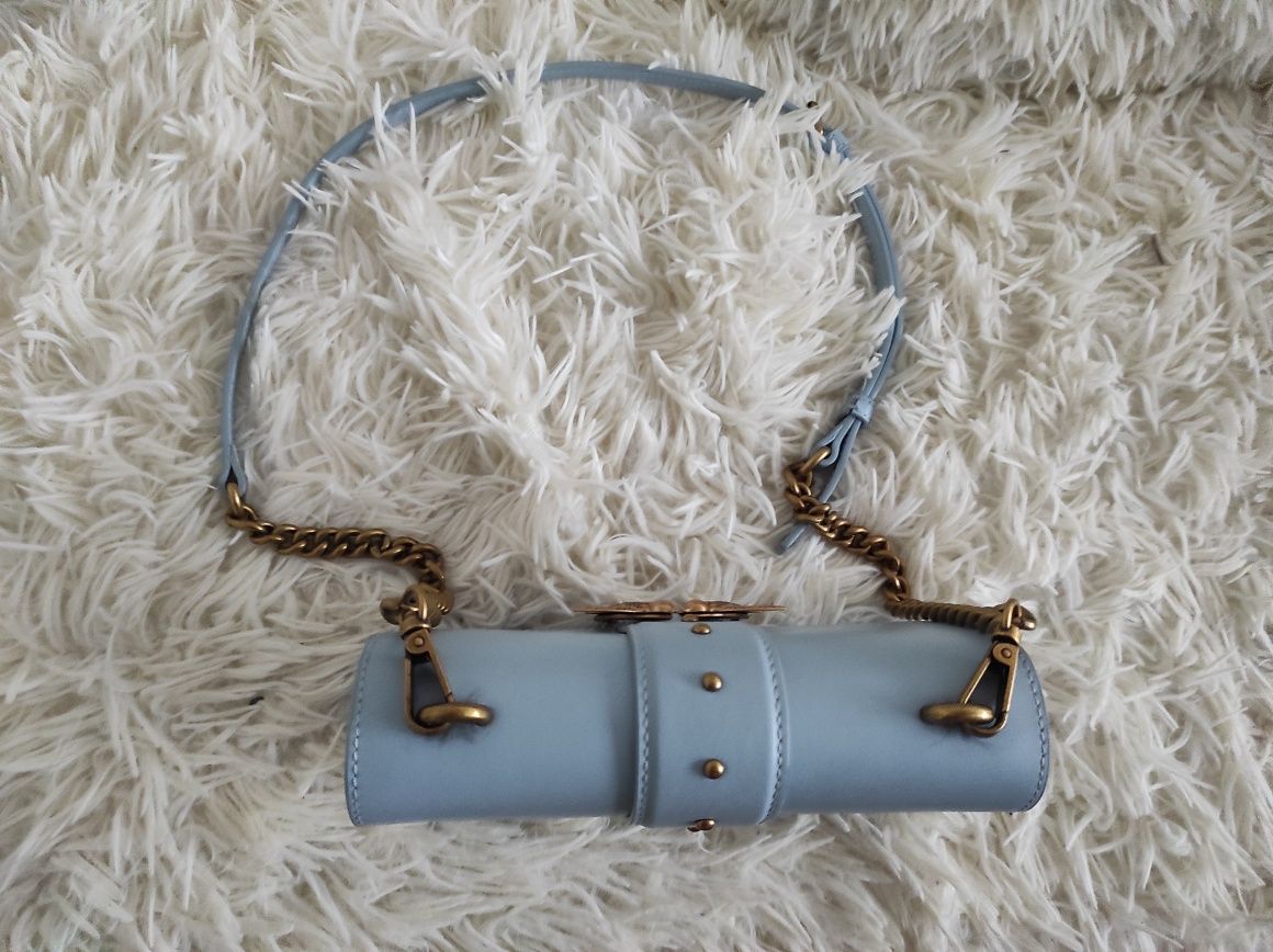 Torebka Pinko Love Mini Icon Simply niebieska skóra naturalna pasek ła