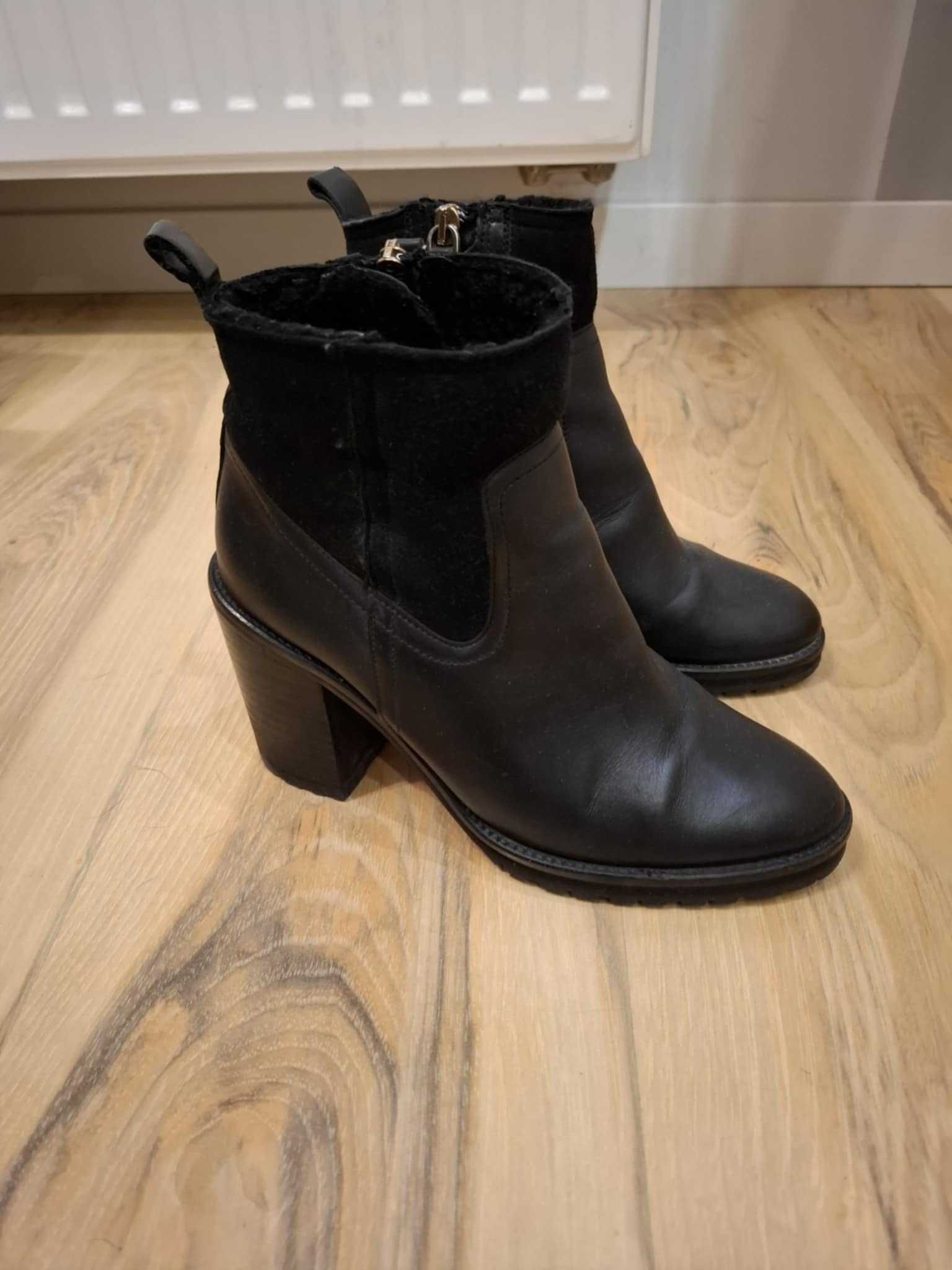 36 Massimo Dutti czarne botki buty na obcasie skórzane ze skóry skóra