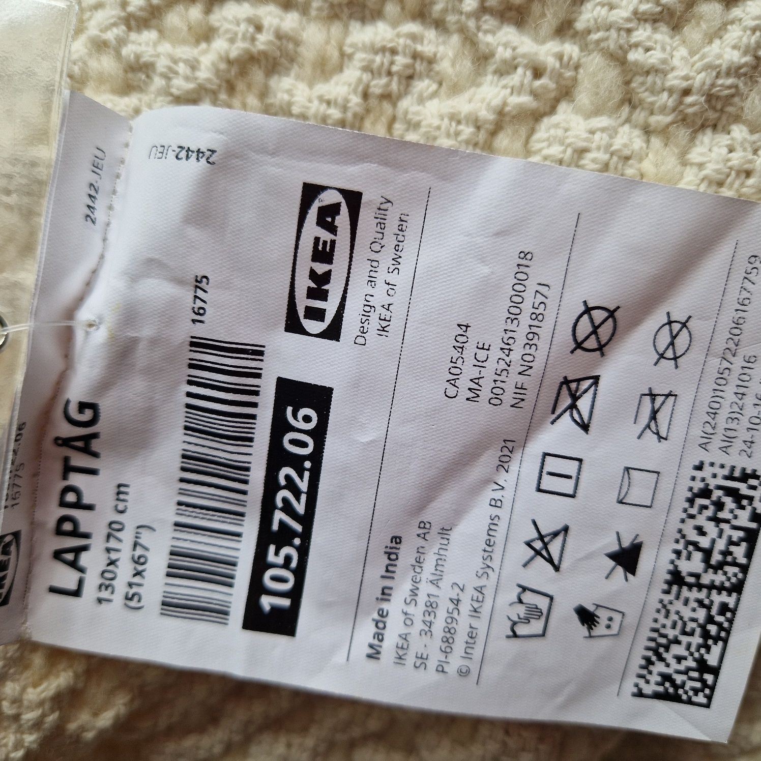 Koc pled Ikea kremowy z wełną i bawełną 130x170