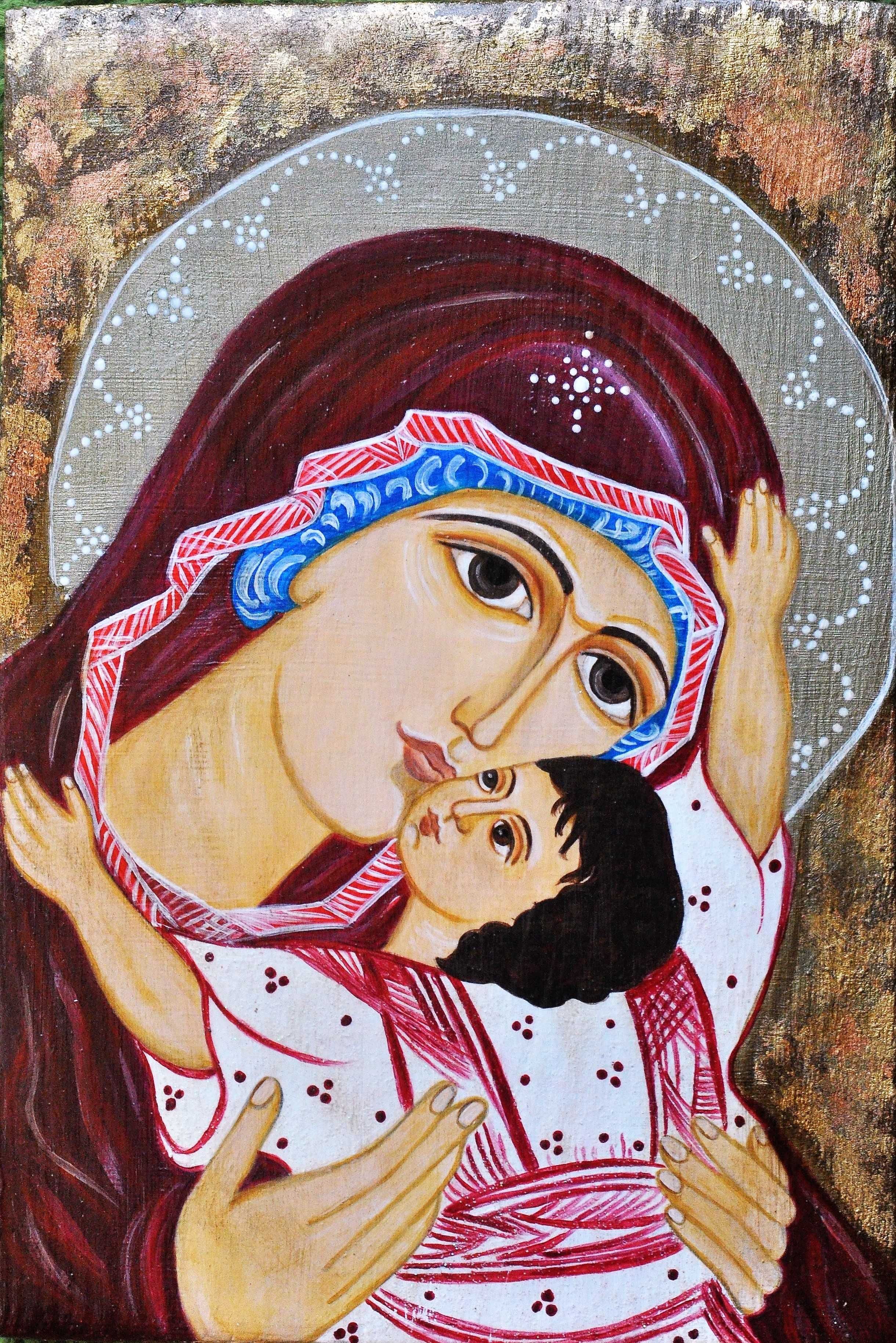 Matka Boska z Dzieciątkiem - obraz malowany na desce,
