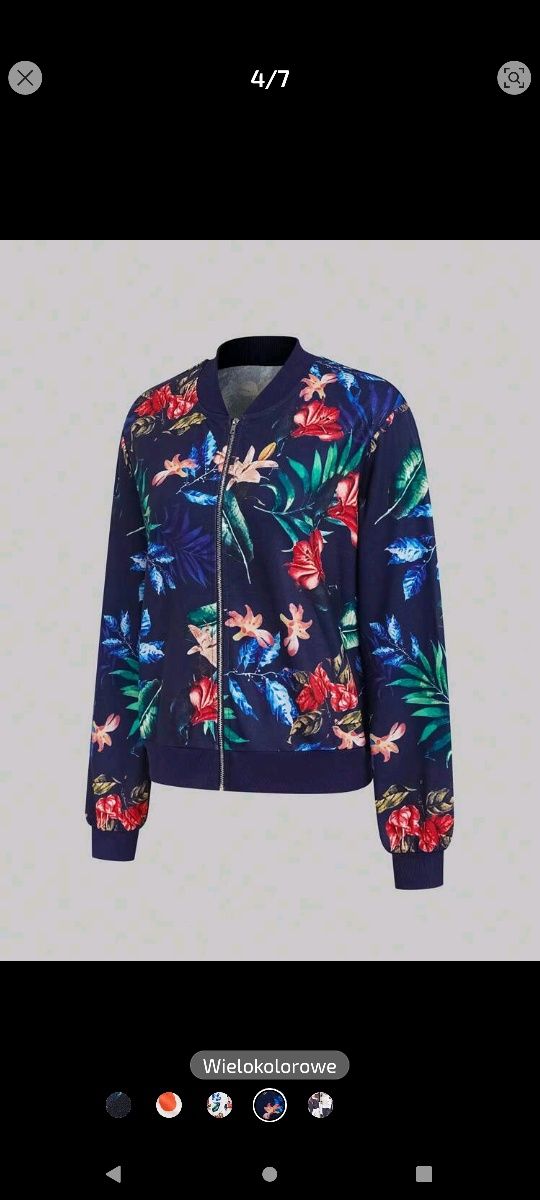 Bluza granatowa na zamek w kwiaty
