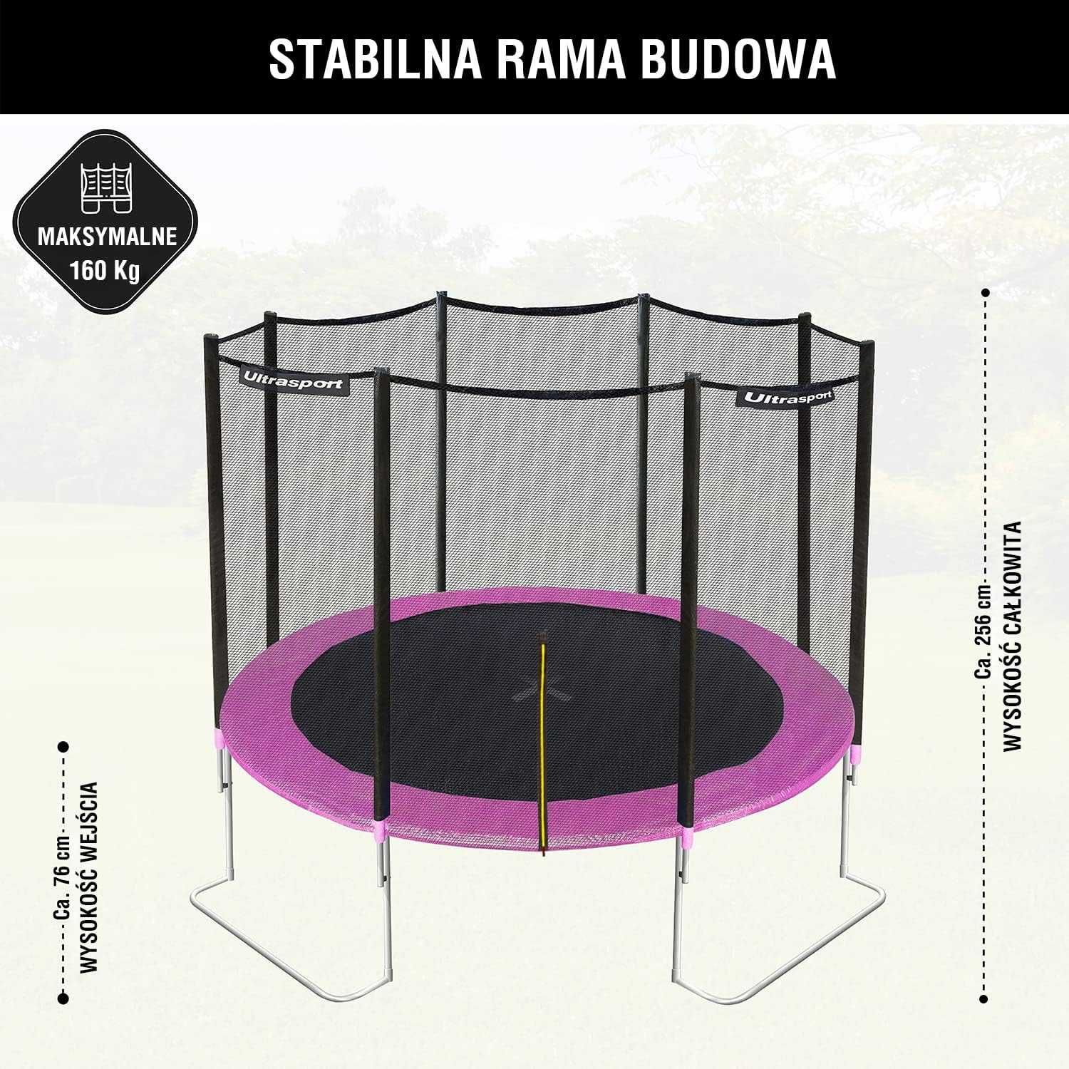 Trampolina z siatką Ultrasport 251 cm wersja specjalna PINK