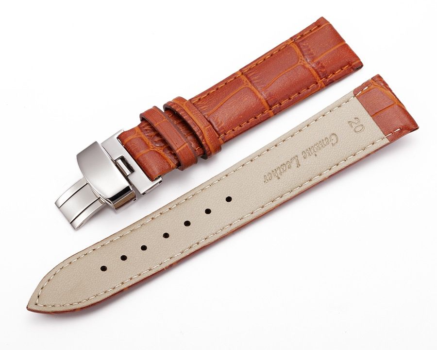 Bracelete Relógio Pele 20mm 22mm Fecho Borboleta