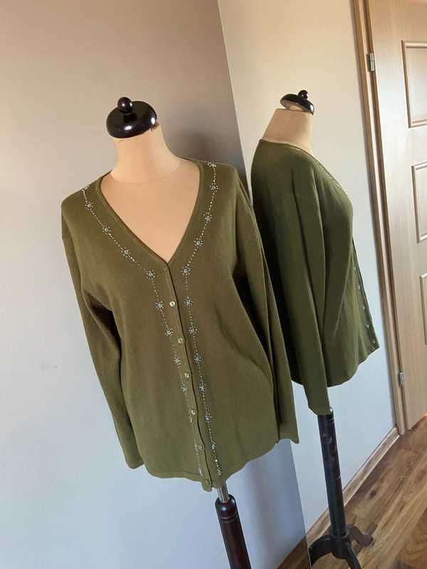 Xxxl gd kaszmir cashmere kardigan sweter khaki oliwkowy 44 42