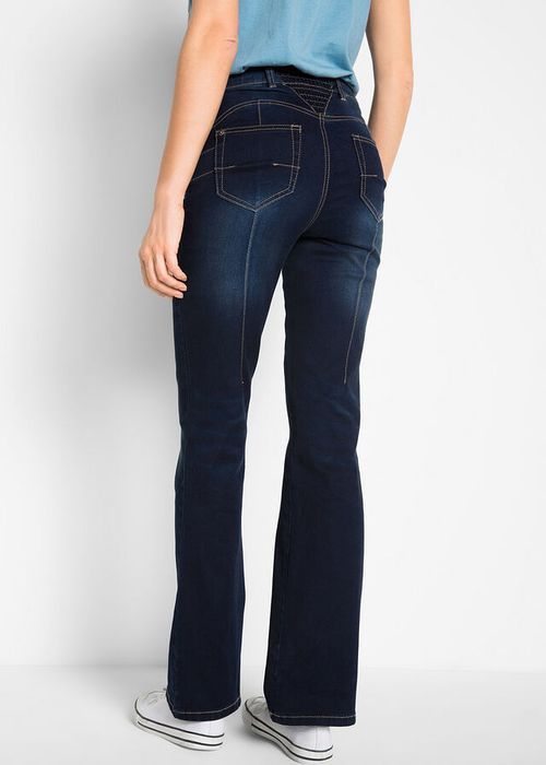 bonprix granatowe jeansowe spodnie bootcut dzwony jeansy push up 52